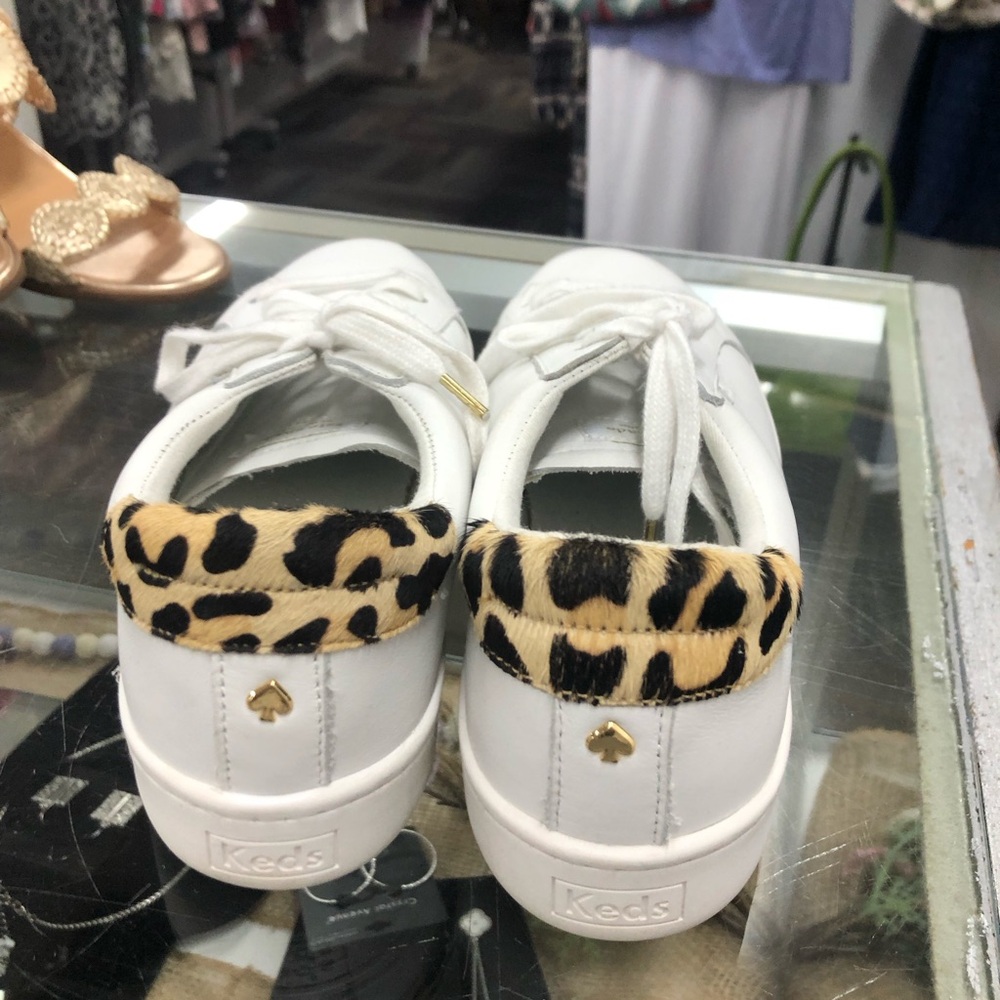 kate spade White Sneakers with Leopard Heel Accent
